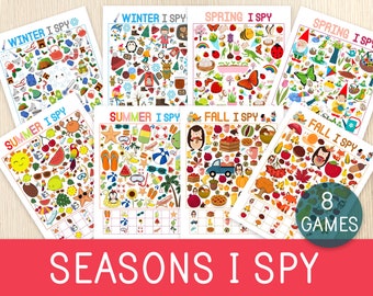 Seasons I Spy BUNDLE, Winter, Spring, Summer, Fall, Look and Find, Seek and Find, Counting Game, Party Activity, Preschool, Kindergarten