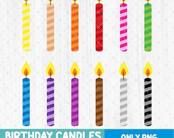 Birthday Candle Clipart PNG — 12 Colorful Striped Candles — Birthday Party Graphics — Planner Stickers — Transparent Background