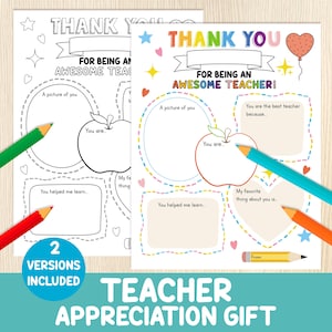 Geschenk für Lehreranerkennung - Dankeskarte für Lehrer - Malseite und Schreibseite - Kinderaktivität - Arbeitsblatt für die Lehreranerkennungswoche
