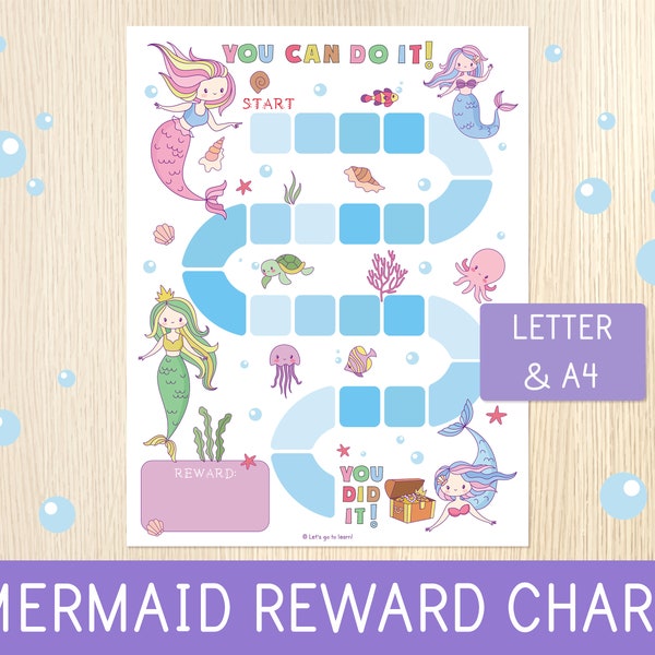 Mermaid Reward Chart, Sticker Chart, Toddler, Preschool, Potty Training Chart, Behavior Chart, Goals, Cute Reward Chore Chart, Sea,Printable