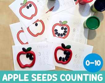 Apple Seeds Counting Playdough Mats – Counting Activity for Preschool – Number Tracing Worksheets – Fine Motor Skills – Fall Math Centers