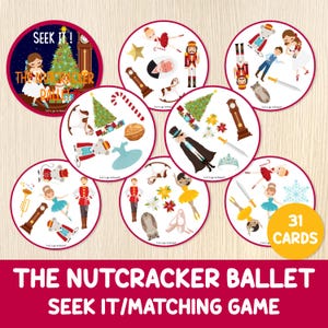 Jogo de quebra-nozes de balé Seek It - Jogo de correspondência para impressão - Jogo de cartas de família de Natal - Festa de aniversário - Bailarinas - Fada Sugar Plum