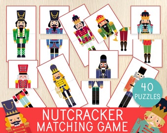 Nussknacker Matching-Spiel, Matching-Aktivität, 40 Puzzles, Kleinkind, Vorschule, Weihnachtsspiel, beschäftigte Tasche, ruhige Zeit, Nussknacker-Ballett