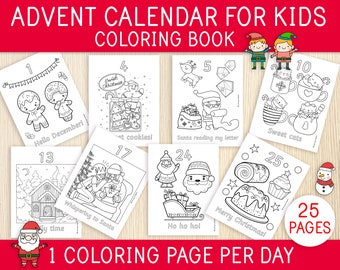 Calendrier de l'Avent pour les enfants, livre de coloriage de Noël, école maternelle, maternelle, élèves du primaire, compte à rebours pour Noël, activités de Noël