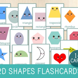 Cartes mémoire, Formes 2D, Cartes pour enfants d'âge préscolaire et maternelle, Apprendre les formes, Vocabulaire mathématique, Géométrie, Montessori, École à la maison, Imprimable