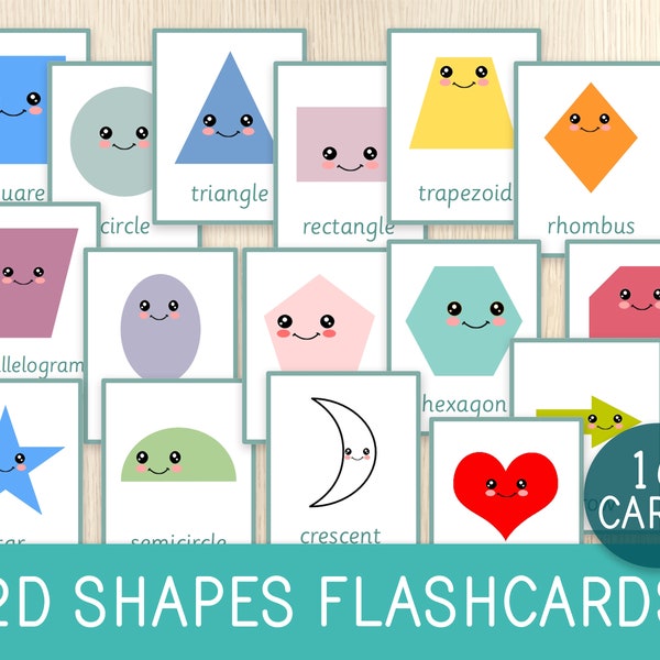 Shapes Flashcards , 2D Shapes, Preschool, Kindergarten Cards, Learning Shapes, Math Vocabulary, Geometry, Montessori, Homeschool, Printable