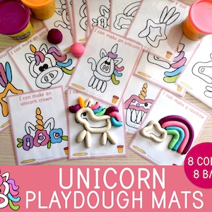 Tapetes de plastilina con forma de unicornio - Actividad con plastilina - Manualidad para fiesta de cumpleaños con forma de unicornio - Habilidades motoras finas - Niños pequeños, preescolares - Juego de educación en el hogar
