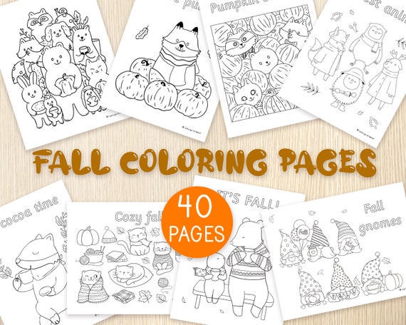 Fall Coloring Pages 40 Sheets Autumn Activity for Kids Fall