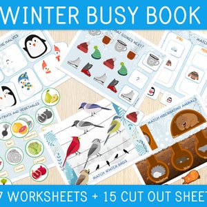 Livre occupé pour l'hiver - Cartable d'apprentissage pour les tout-petits, préscolaire, maternelle, feuilles de travail pour enfants, activités, jeux, thème de l'hiver, école à la maison