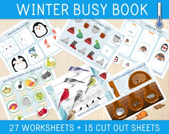 Winter Busy Book, Learning Binder for Toddlers, Preschool, Kindergarten, Worksheets for Kids, Activities, Games, Winter Themed, Homeschool