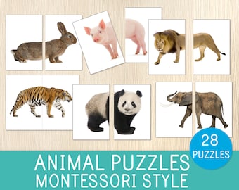 Animal Puzzles, Matching Cards, Symmetry, Montessori Activity, Toddler, Preschool, Preschool Centers, Homeschool, Busy Bag Idea, Quiet Time