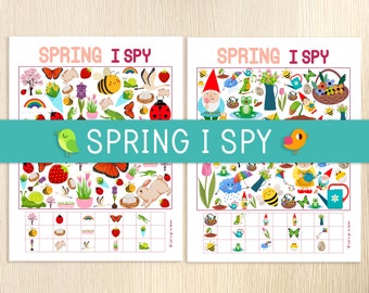 Spring I Spy, 2 Printable Games, Look and Find, Counting Game, Spring Activity, Party Game, Spring Party, Family Game, I Spy for Kids