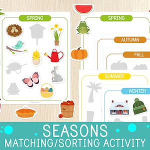 Seasons Matching Activity - Sorting Game - Sort by Seasons - Four Seasons, Preschool, Kindergarten, Busy Book Pages, Educational Printable