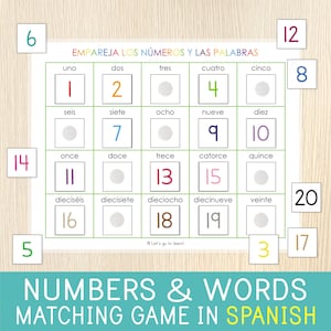 Number Matching Game in Spanish - Spanish Numbers Worksheet - Centers - Kindergarten - Spanish Vocabulary - Classroom, Homeschool