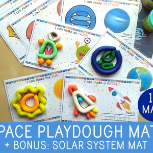 Alfombrillas de plastilina espacial, actividad de plastilina, alfombrilla del sistema solar, astronomía, habilidades motoras finas, niños pequeños, preescolar, jardín de infancia, centros científicos
