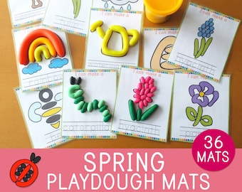 Tapetes de massinha de primavera, 34 cartões visuais, massinha de modelar, atividade para crianças pequenas, pré-escola, jardim de infância, coordenação motora fina, jogo, material educacional para impressão