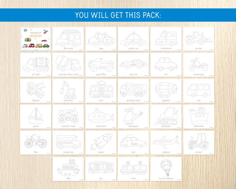 Vehicles Trace and Color Worksheets, Coloring Pages, Tracing Practice ...