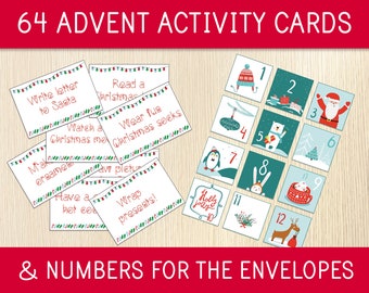 Advent  Calendar Activity Cards & Numbers for Envelopes, Christmas Calendar, Countdown to Christmas, Christmas Activities, Family Activities