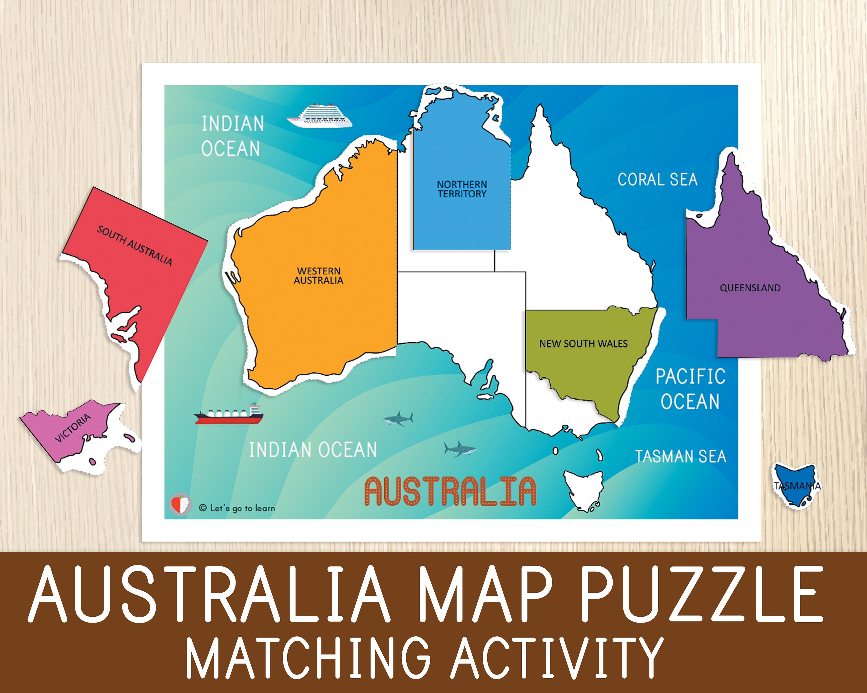 Australia Map Puzzle Matching Activity Australia States Etsy