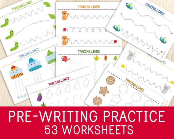 tracing practice pre writing worksheets line tracing etsy