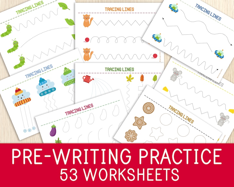 Tracing Practice Worksheets - Pre-Writing Activities - Line Tracing - Toddler, Preschool - Handwriting - Busy Book Pages - Homeschool image 1