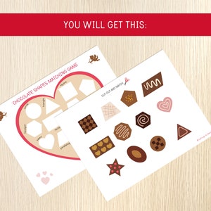 Valentine's Day Matching Game, Chocolate Shapes Matching Activity, 2D Shapes Learning, Preschool Centers, Kindergarten, Math, Busy Book Page image 2