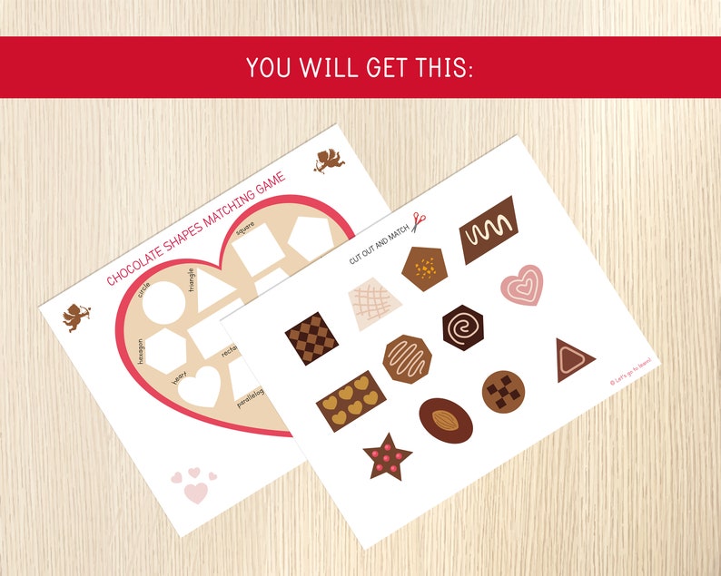 Valentine's Day Matching Game, Chocolate Shapes Matching Activity, 2D Shapes Learning, Preschool Centers, Kindergarten, Math, Busy Book Page image 2