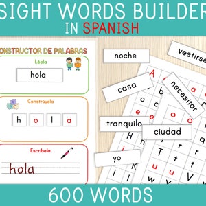 Sight Word Builder - SPANISH, 600 Words, Spelling Game, Elementary Spanish Vocabulary, Primary School, Homeschool, Literacy Center Idea