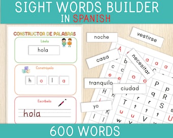 Construtor de Palavras de Alta Frequência - ESPANHOL, 600 Palavras, Jogo de Ortografia, Vocabulário Espanhol Elementar, Ensino Fundamental, Educação Domiciliar, Ideia para Centro de Alfabetização