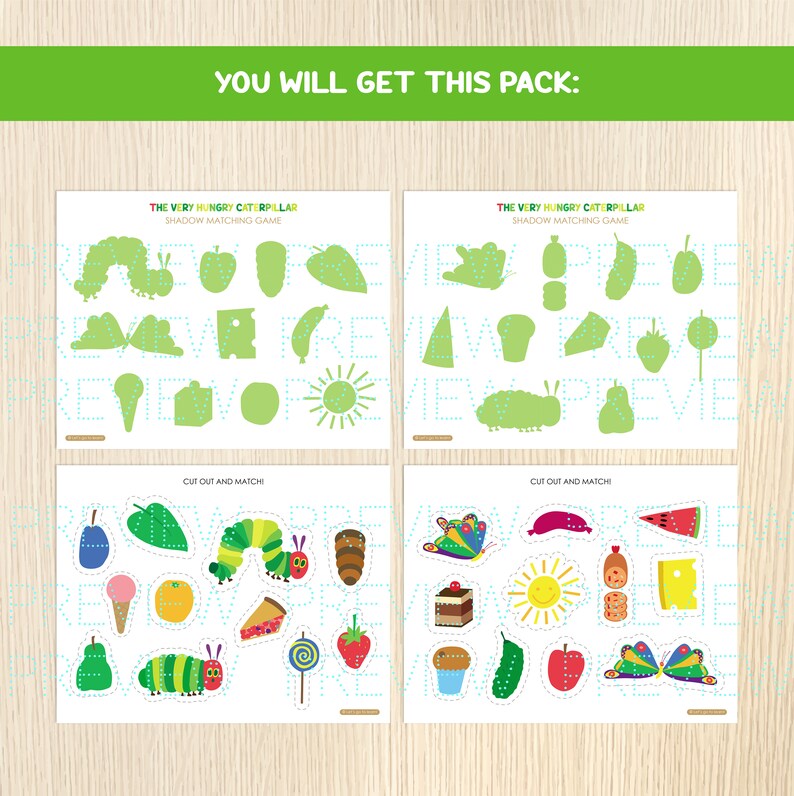 The Very Hungry Caterpillar Shadow Matching Activity, Toddler, Preschool Game, Centers, Homeschool, Printable Worksheets, Busy Book Pages image 2
