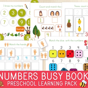 Numbers Busy Book - Toddler, Preschool Learning Binder - Preschool Busy Book - Math Worksheets - Numbers - Counting - Homeschool