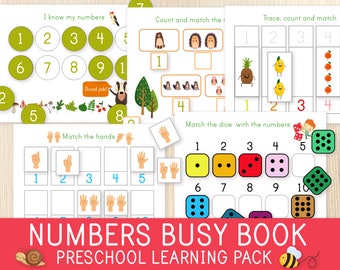 Libro ocupado de números para niños pequeños, Carpeta de aprendizaje preescolar, Libro ocupado para niños pequeños, Libro ocupado de matemáticas, Números de aprendizaje, Conteo, Hojas de trabajo para niños