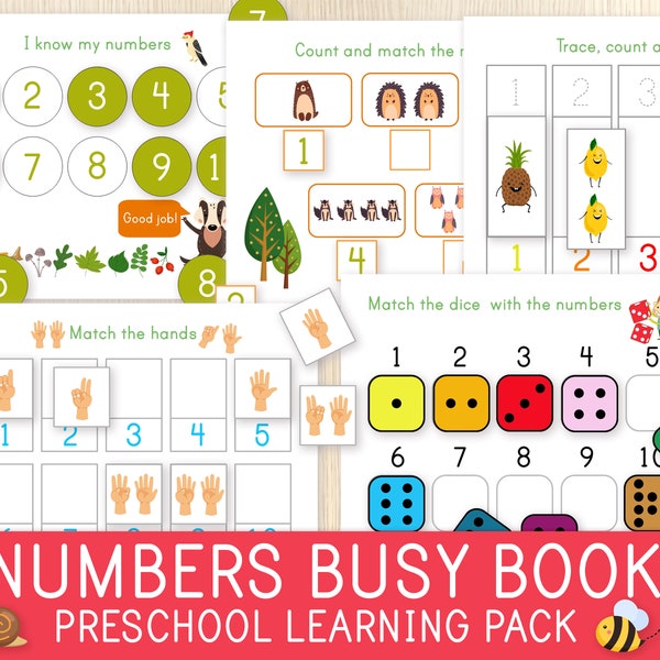 Numbers Busy Book for Toddlers, Preschool Learning Binder, Toddler Busy Book, Math Busy Book,Learning Numbers, Counting, Worksheets for Kids