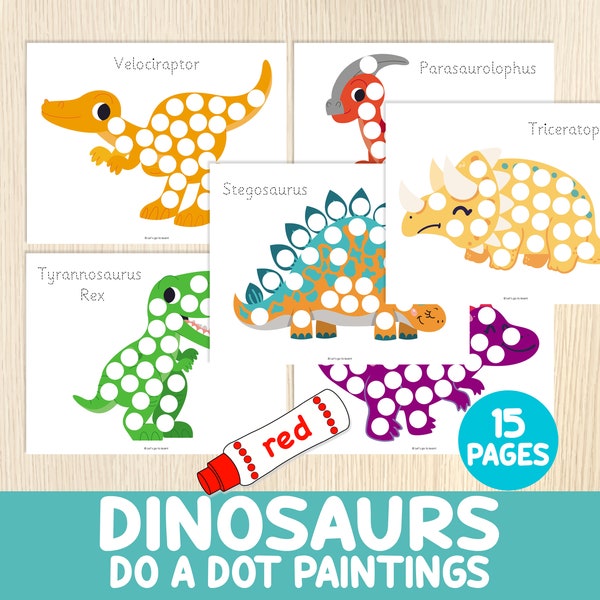 Dinosaur Do a Dot Paintings, Dot Markers, Fine Motor Skills Activity, Toddler, Preschool, Busy Book Pages, Birthday Party Favors, Printable