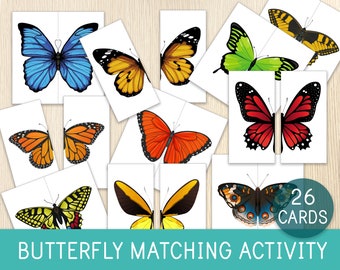 Butterfly Matching Activity, Butterfly Puzzles, Symmetry, Kids Puzzles, Toddler and Preschool Game, Spring Activity, Busy Book, Quiet Time