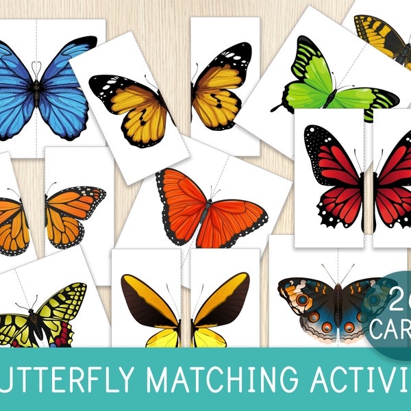 Butterfly Matching Activity, Butterfly Puzzles, Symmetry, Kids Puzzles, Toddler and Preschool Game, Spring Activity, Busy Book, Quiet Time