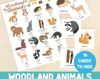 Woodland Animals Scavenger Hunt with Cards – Forest Animal Hunt Game – Nature Activity for Kids –  Preschool & Kindergarten – Outdoor Indoor