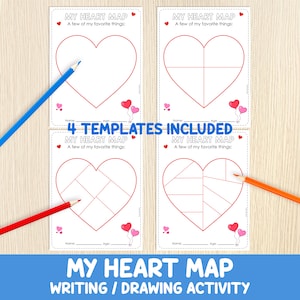 My Heart Map,  Writing &  Drawing Activity, Writer's Notebook, Writer's Workshop, Elementary School, Valentine's Day, Emotional Education