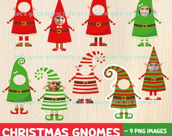 Christmas Gnomes Add your Photo BUNDLE - Cute Christmas Characters Photo Frames, Christmas Bulletin Board Idea, Add Your Face Craft, Clipart