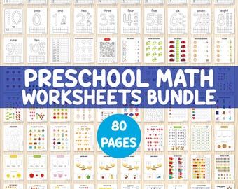 Preschool Math Worksheets Bundle - 80 Fun Printable Activities for Tracing, Counting, Shapes & More - Pre-K Learning, Educational Math Games