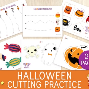 Halloween Cutting Practice Worksheets - Scissor Skills - Fine Motor Skills - Toddler, Preschool, Kindergarten - Montessori Materials