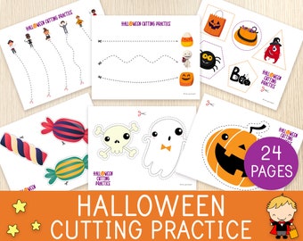 Halloween Cutting Practice Worksheets - Scissor Skills - Fine Motor Skills - Toddler, Preschool, Kindergarten - Montessori Materials