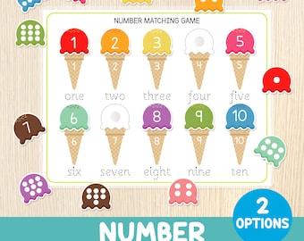 Number Matching Activity - Counting and Tracing Game - Ice Cream Theme - Toddlers & Preschool - Numbers 1-10 Worksheet - Summer Math