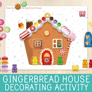 Lebkuchenhaus-Dekorationsaktivität, Weihnachtsspiel, Papiermodell für Kinder, Vorschule, Kindergarten, beschäftigte Buchseite, Scherenübungen
