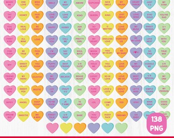 Candy Heart Clipart BUNDLE - Conversation Hearts Pack - Valentine's Day Clipart - Valentines Sublimation & Crafts Designs - Love PNG Set