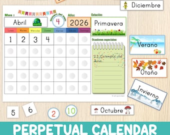 Perpetual Calendar for Kids in SPANISH - Circle Time -  Printable Classroom Calendar Board - Preschool, Kindergarten - Homeschool Resources