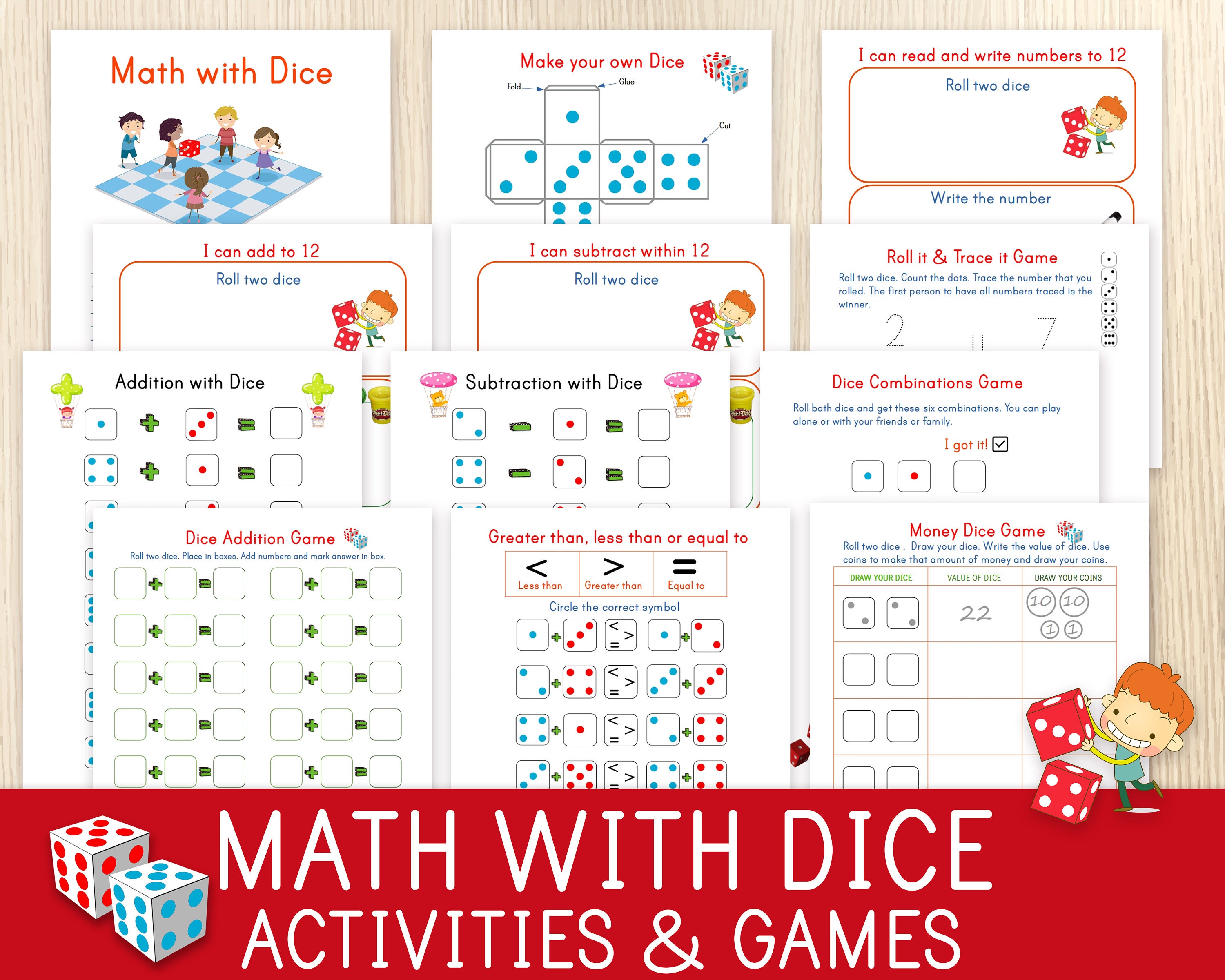 math with dice counting subtraction addition activities etsy