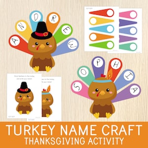 Turkey Name Craft - Thanksgiving Activity For Kids, Fall - Autumn Worksheet - Preschool, Kindergarten - Cutting Practice - Scissor Skills