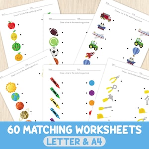 Matching Activity Worksheets Bundle, 60 Games, Preschool & Kindergarten, Busy Book Pages, Educational Printables, Teaching Resources