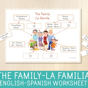 The Family-La Familia, gioco di abbinamento inglese-spagnolo, bilingue, Busy Book Pages, Busy Binder, scuola materna, asilo, classe di spagnolo